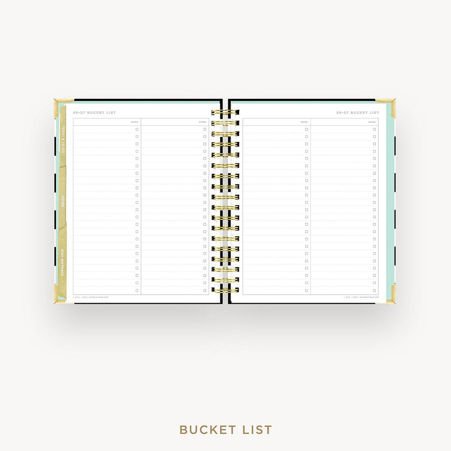 Day Designer 2026-27 weekly planner: Black Stripe cover with bucket list