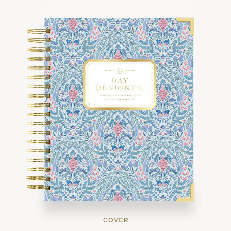 Day Designer 2026-27 daily planner: Olivia Damask hard cover, gold wire binding