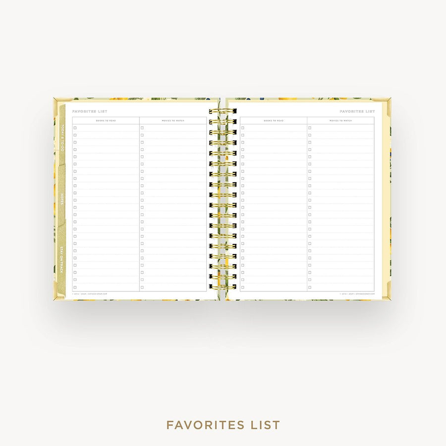 Day Designer 2026-27 weekly planner: Lemon Floral Sage cover with favorite books and movies pages