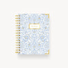 light blue and gold repeated classic patterned mini notebook, gold binding, notes title