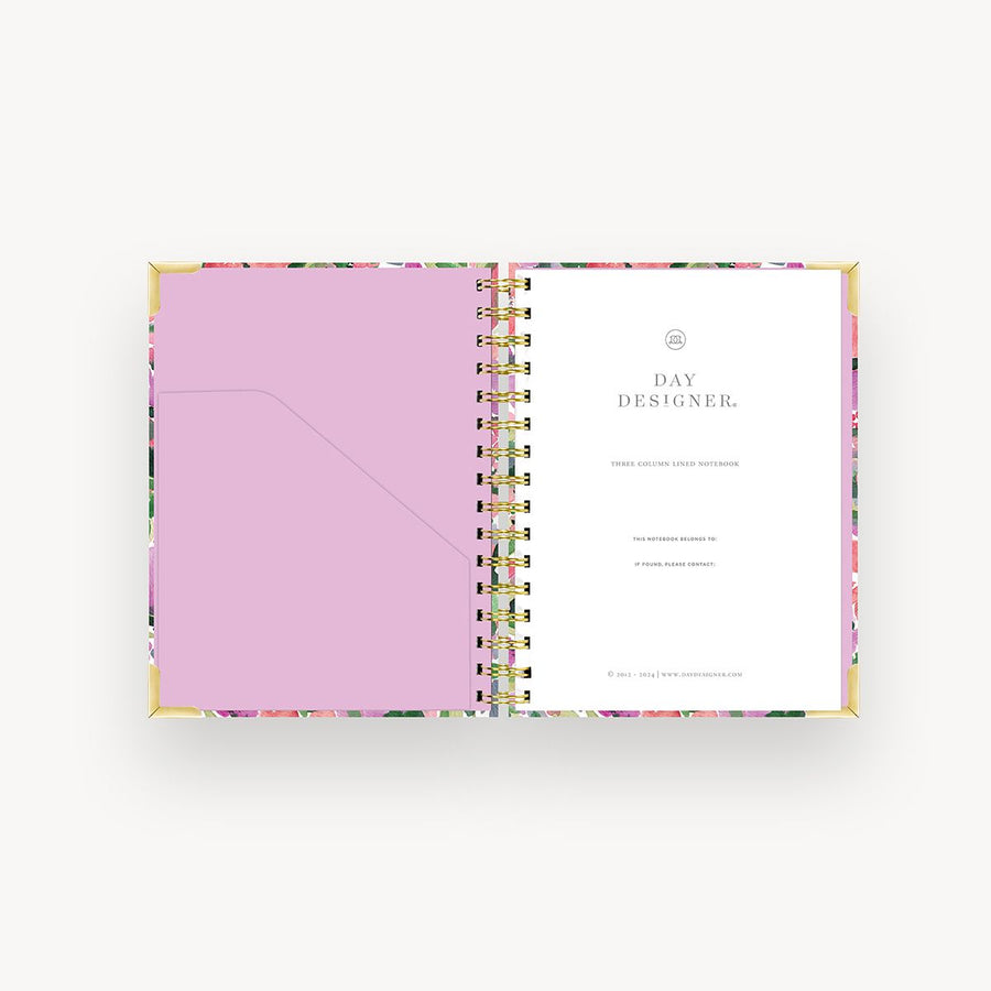 open notebooks, lilac liner, gold binding, day designer title page