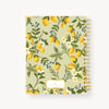 Notebook with lemon and floral pattern on a light green background