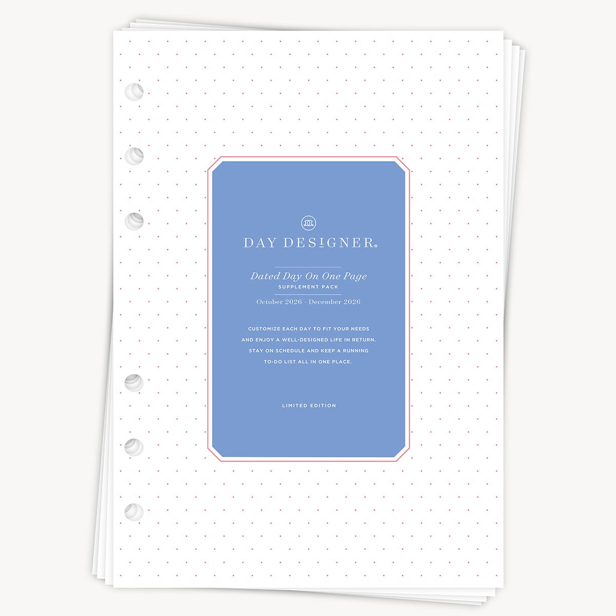 A5 Quarterly Planner Inserts: Dated Day on One Page (Q4 2026: October - December 2026)