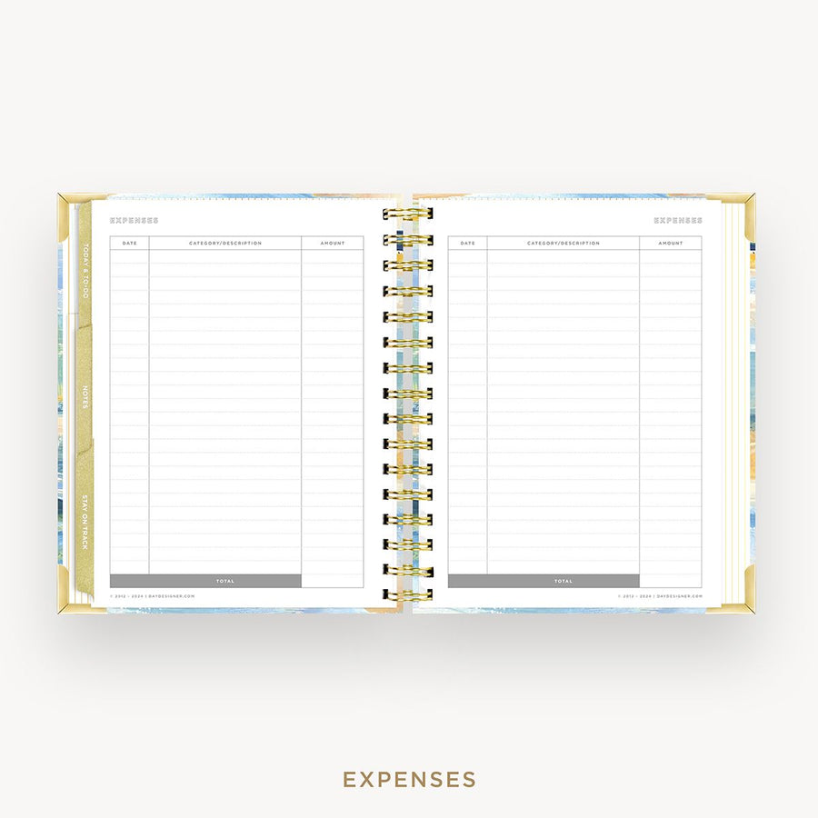 Day Designer 2026 mini weekly planner: sea and sky cover with expense tracking pages