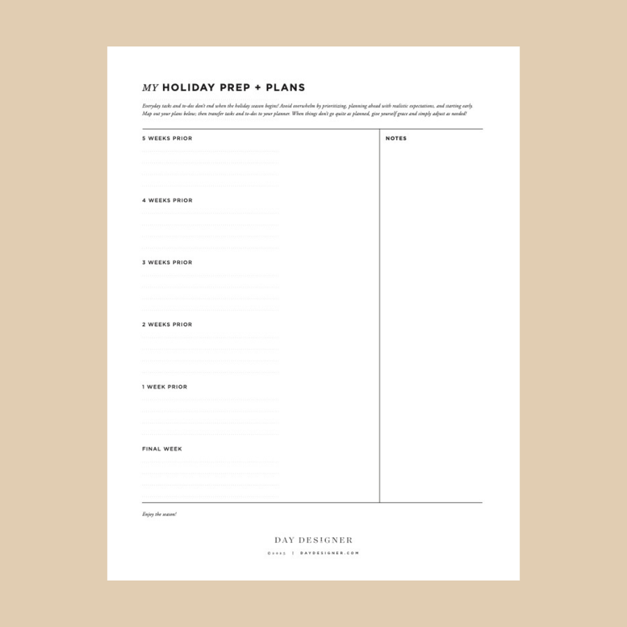 my holiday prep + plans printable