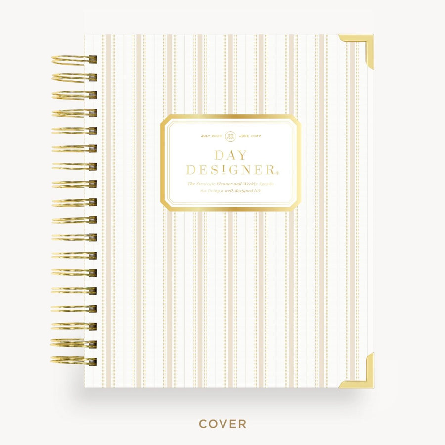 Day Designer 2026-27 weekly planner: Ticking Stripe hard cover, gold wire binding