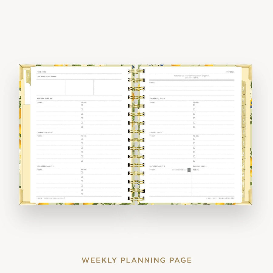Day Designer 2026-27 mini weekly planner: Lemon Floral Sage cover with weekly planning pages