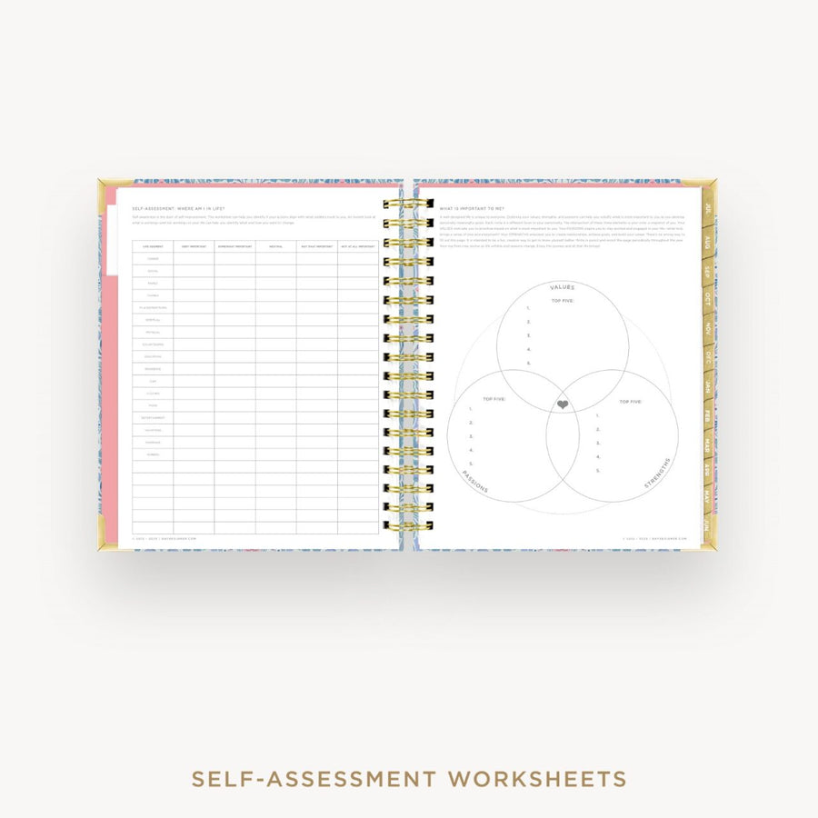 Day Designer 2026-27 daily planner: Olivia Damask cover with self assessment worksheet