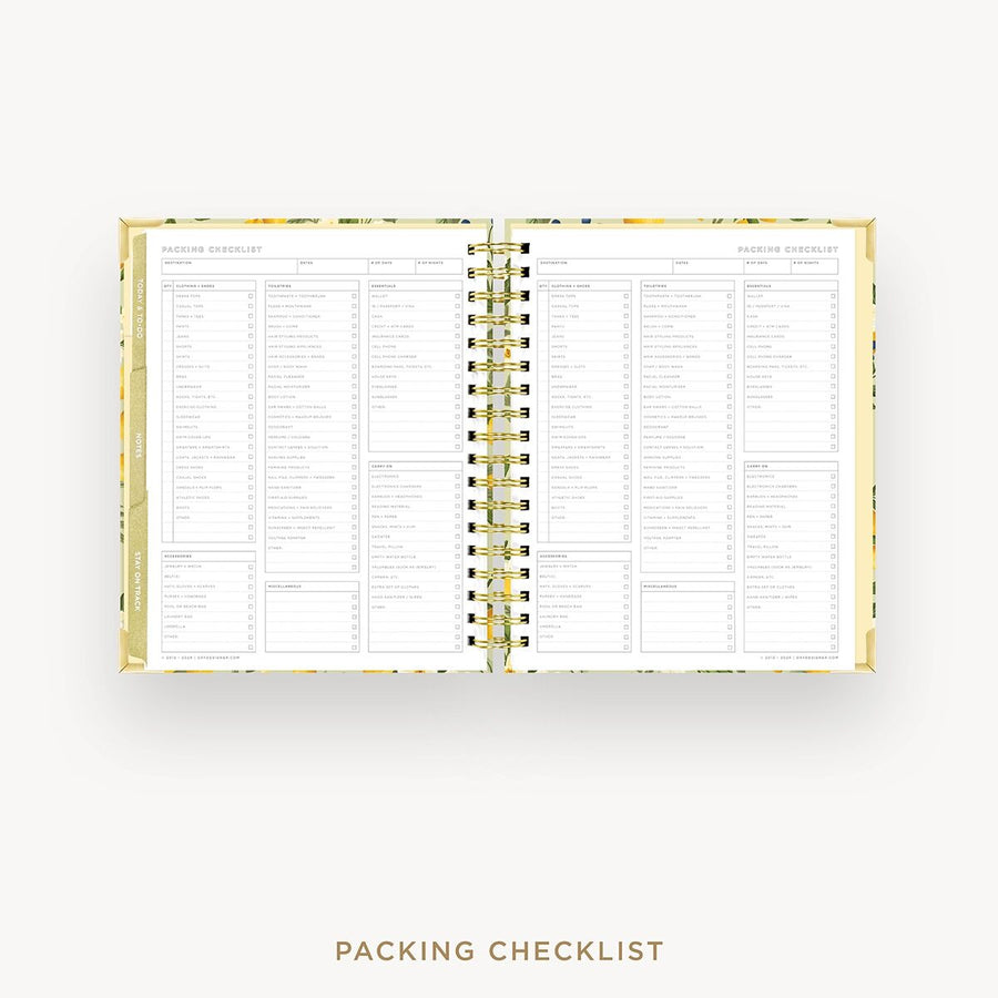 Day Designer 2026-27 weekly planner: Lemon Floral Sage cover with packing checklist