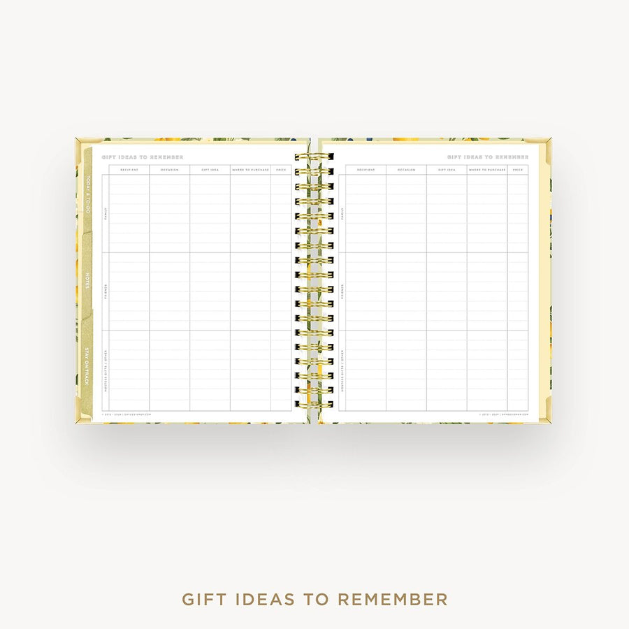 Day Designer 2026-27 weekly planner: Lemon Floral Sage cover with gift ideas pages