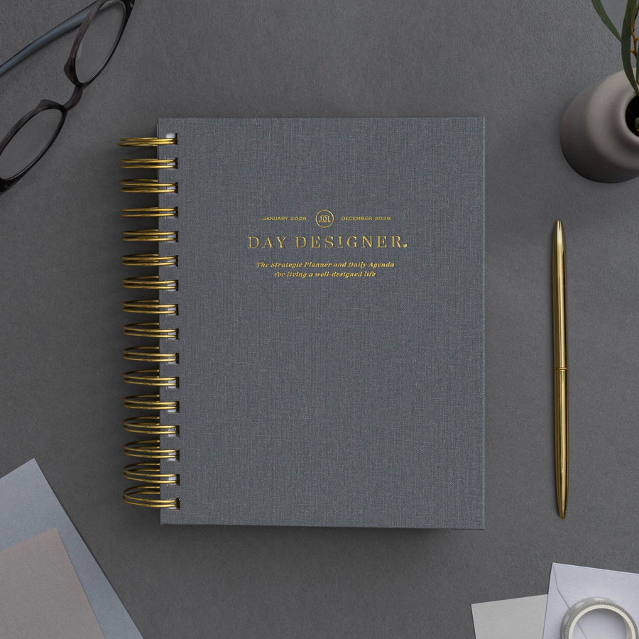 Day Designer 2026 mini daily planner: charcoal bookcloth beautiful cover agenda book