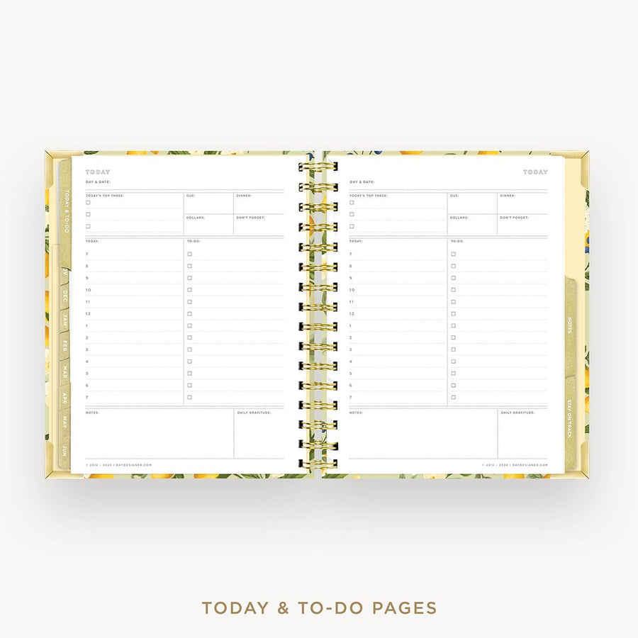 Day Designer 2026-27 mini weekly planner: Lemon Floral Sage cover with undated daily planning pages
