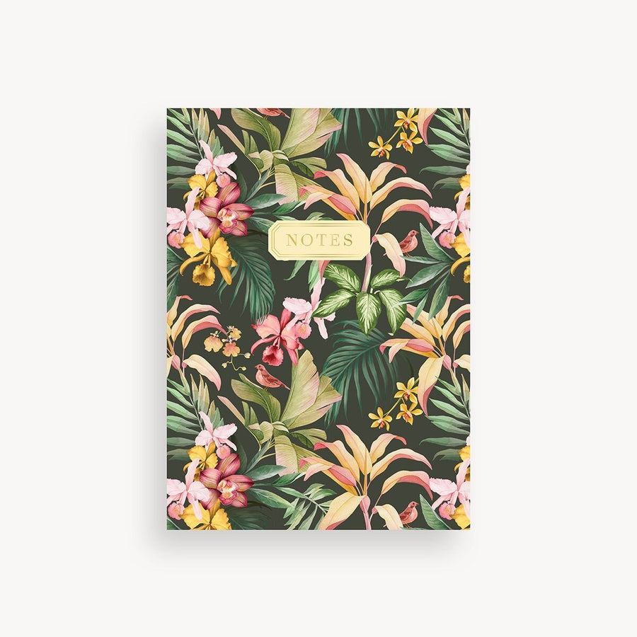 Notebook with tropical floral design on a white background