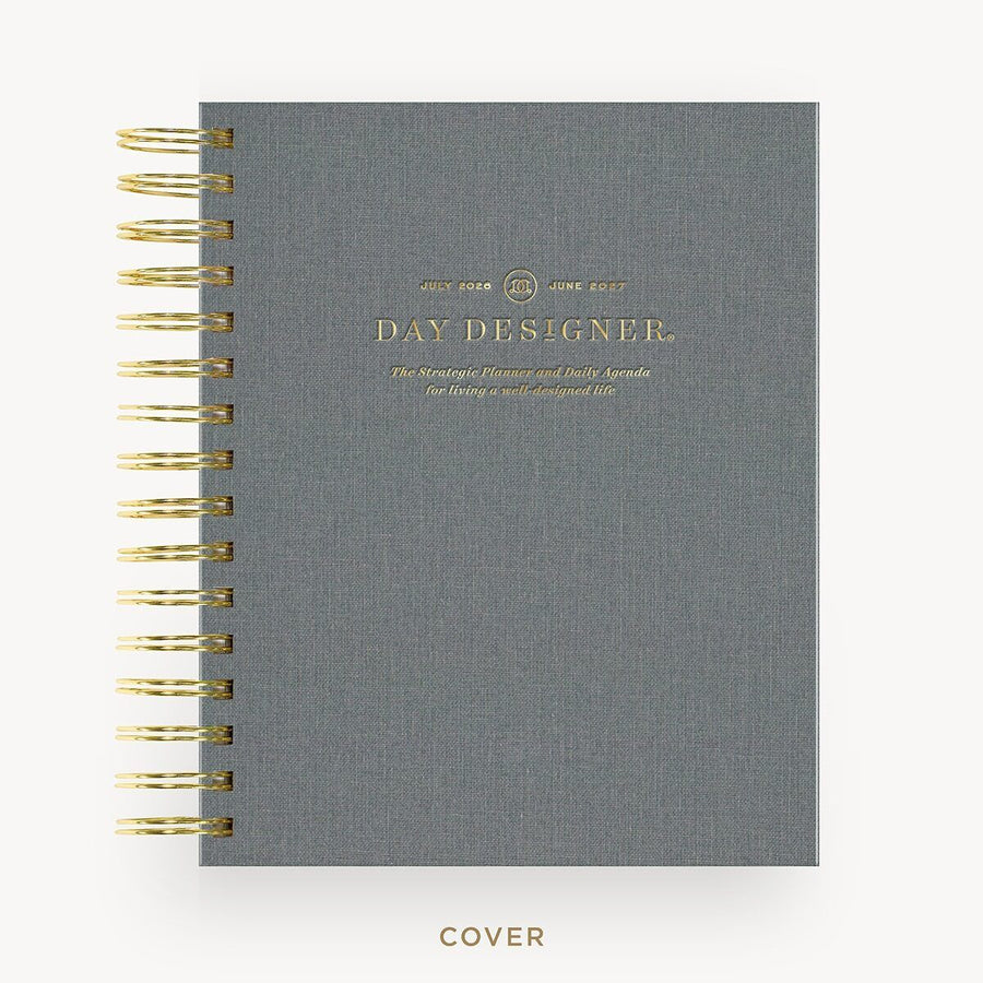 Day Designer 2026-27 mini daily planner: Charcoal Bookcloth hard cover, gold wire binding