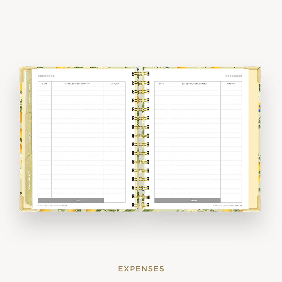 Day Designer 2026-27 mini weekly planner: Lemon Floral Sage cover with expense tracking pages