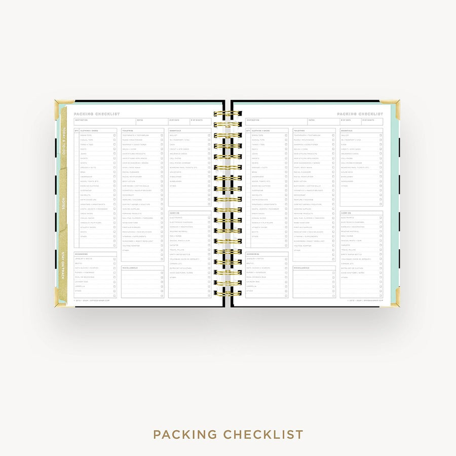 Day Designer 2026-27 weekly planner: Black Stripe cover with packing checklist
