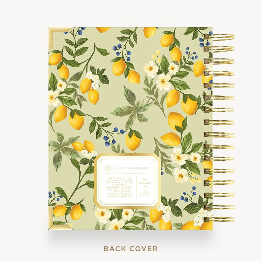 Day Designer 2026-27 mini weekly planner: Lemon Floral Sage cover with back cover with gold detail