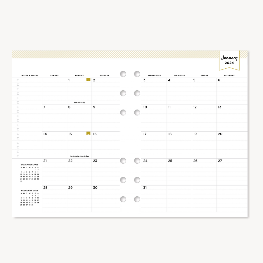 A5 Planner Inserts: 2024 Monthly Calendar (Calendar Year)
