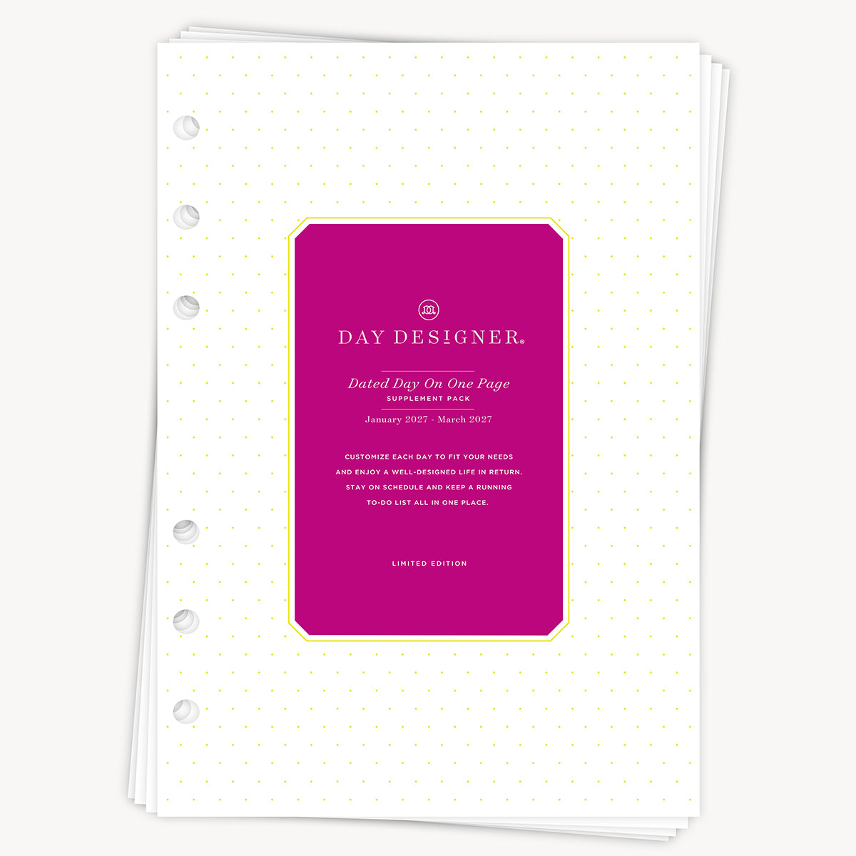 A5 Quarterly Planner Inserts: Dated Day on One Page (Q1 2027: Jan-March)