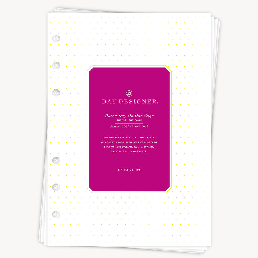 A5 Quarterly Planner Inserts: Dated Day on One Page (Q1 2027: Jan-March)