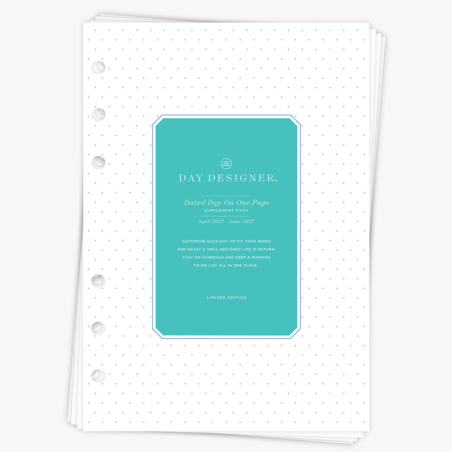 A5 Quarterly Planner Inserts: Dated Day on One Page (Q2 2027: April - June 2027)