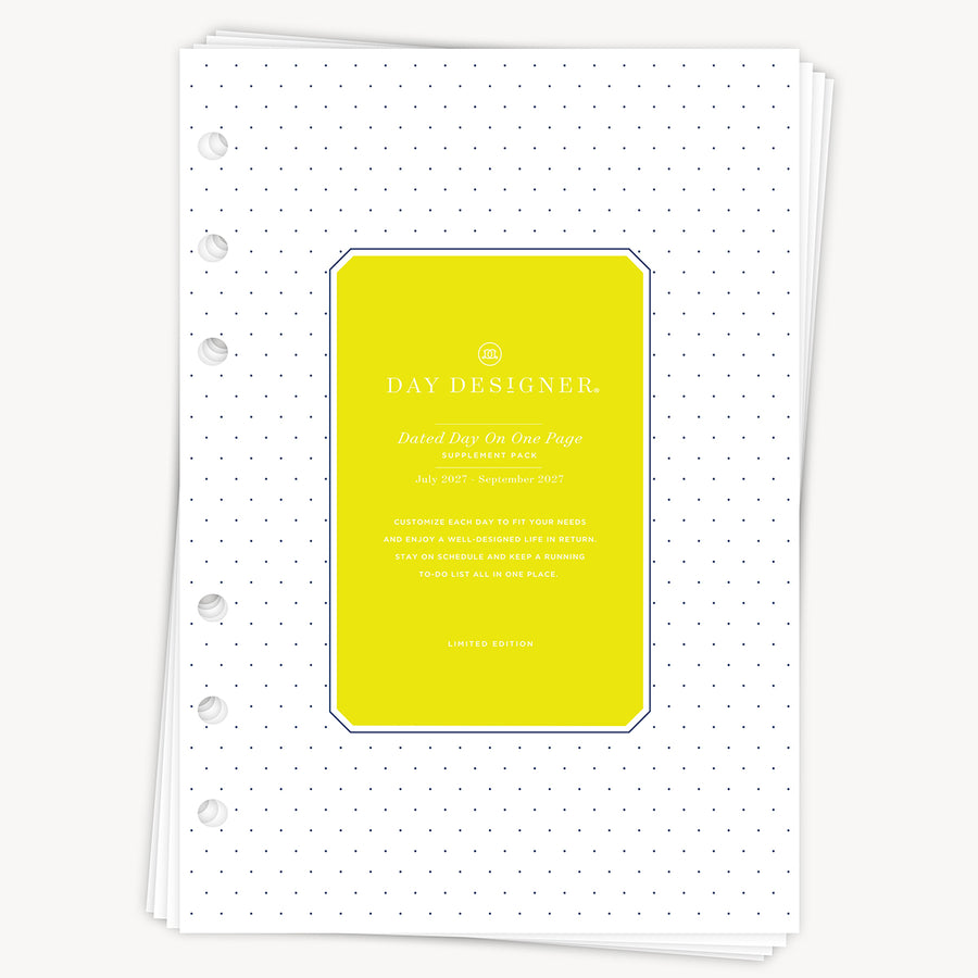 A5 Quarterly Planner Inserts: Dated Day on One Page (Q3 2027: July - September 2027)