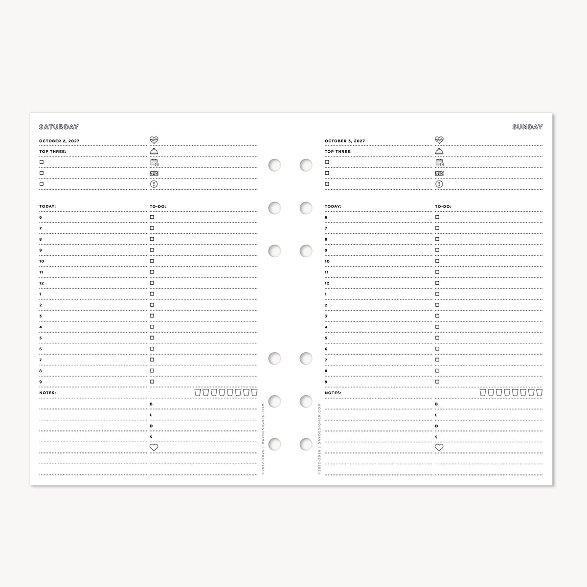 A5 Quarterly Planner Inserts: Dated Day on One Page (Q3 2027: July - September 2027)