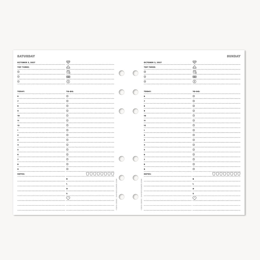 A5 Quarterly Planner Inserts: Dated Day on One Page (Q3 2027: July - September 2027)