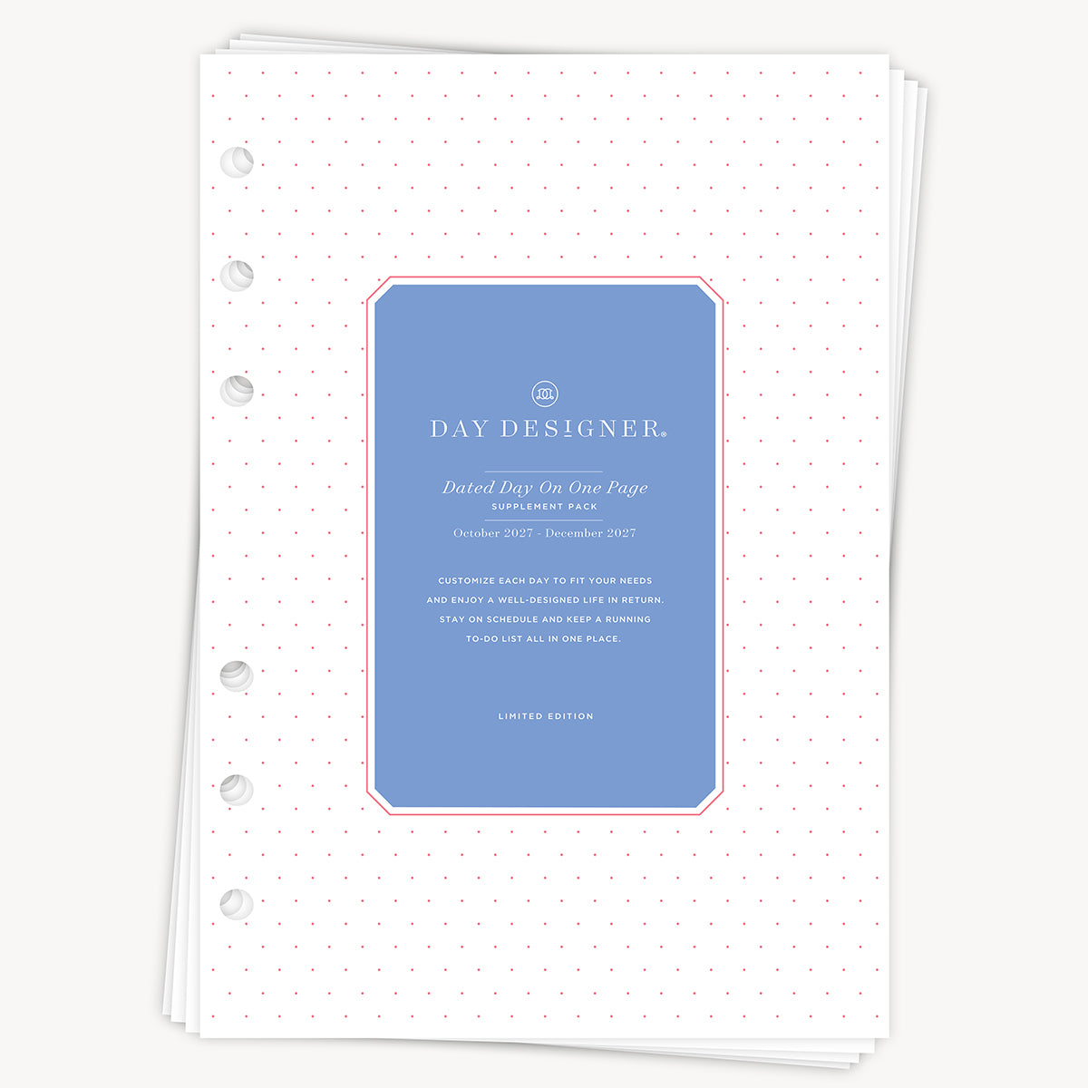 A5 Quarterly Planner Inserts: Dated Day on One Page (Q4 2027: October - December 2027)