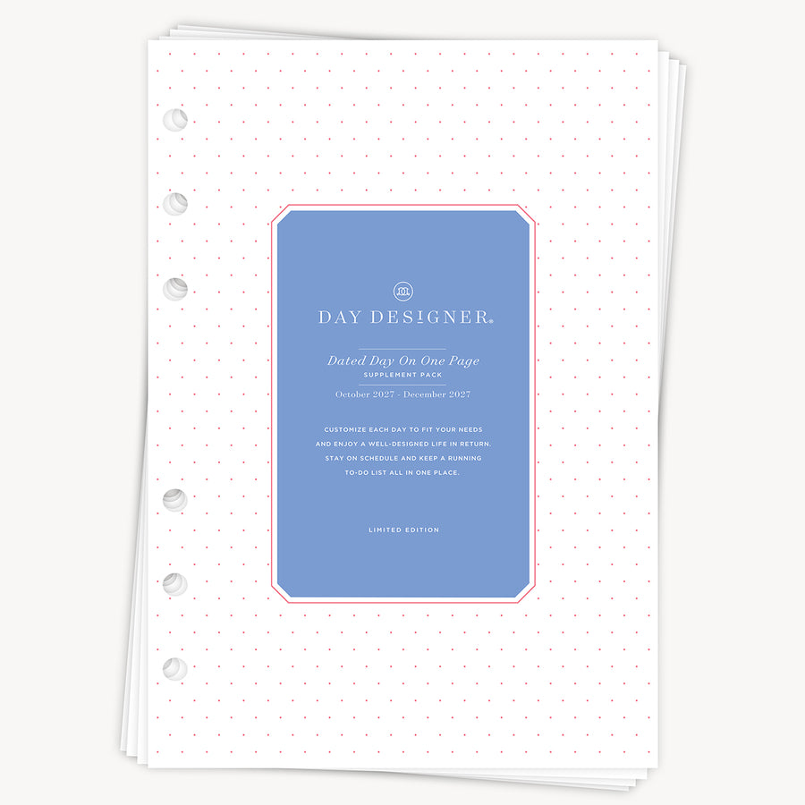 A5 Quarterly Planner Inserts: Dated Day on One Page (Q4 2027: October - December 2027)