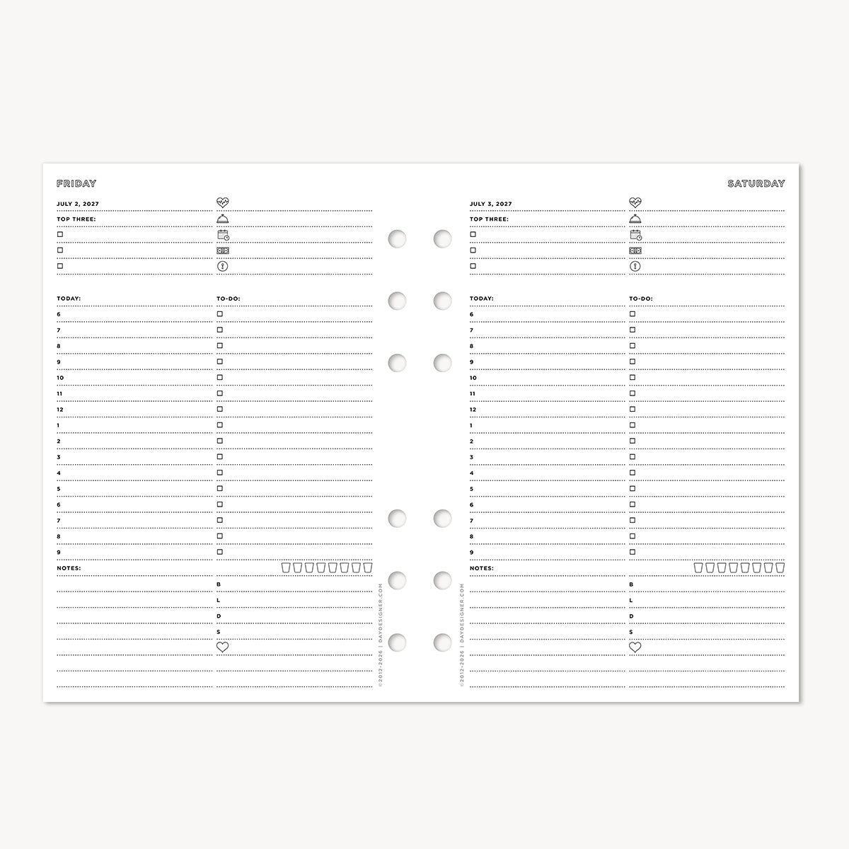A5 Quarterly Planner Inserts: Dated Day on One Page (Q4 2027: October - December 2027)