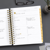 Day Designer 2025 weekly planner: Charcoal Bookcloth opened with writing on it