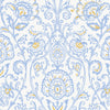 alicia pattern, blue and gold repeated pattern on white background