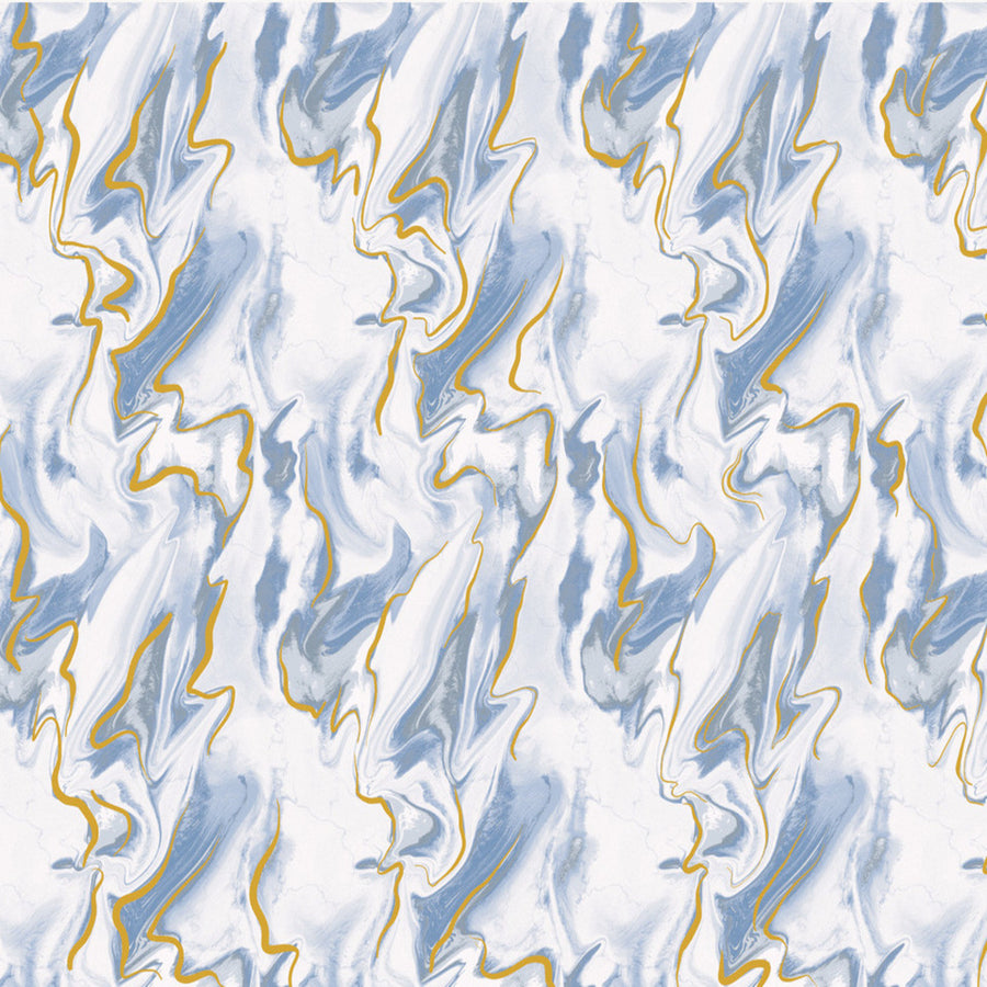 blue and gold swirled pattern on white background