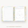 Day Designer 2026 mini weekly planner: sea and sky cover with self assessment worksheet