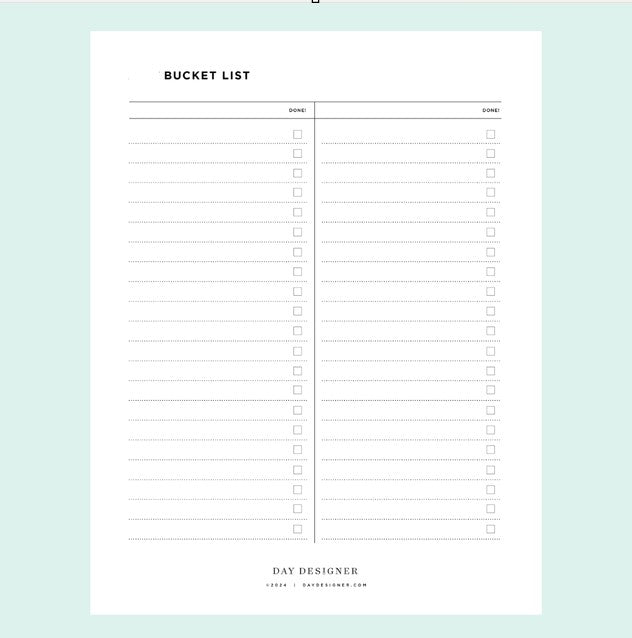 Free Bucket List Printable