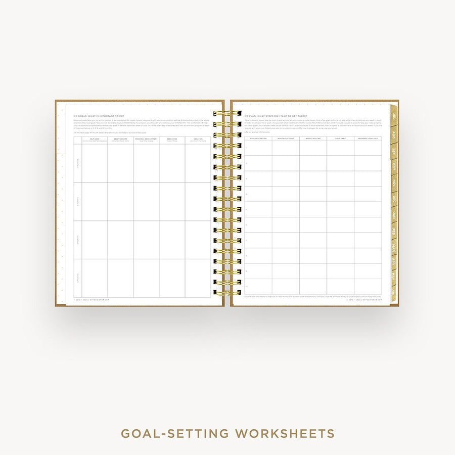 Day Designer 2026-27 daily planner: Caramel Latte Pebble Texture cover with goals worksheet