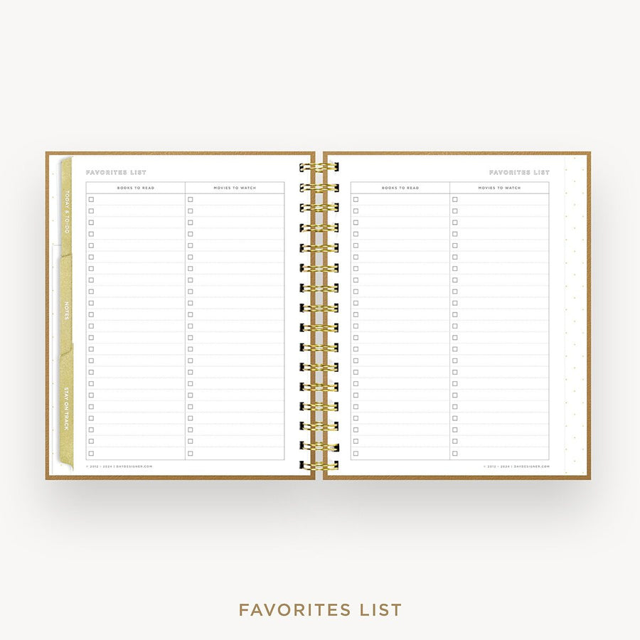 Day Designer 2026-27 mini weekly planner: Caramel Latte cover with favorite books and movies pages