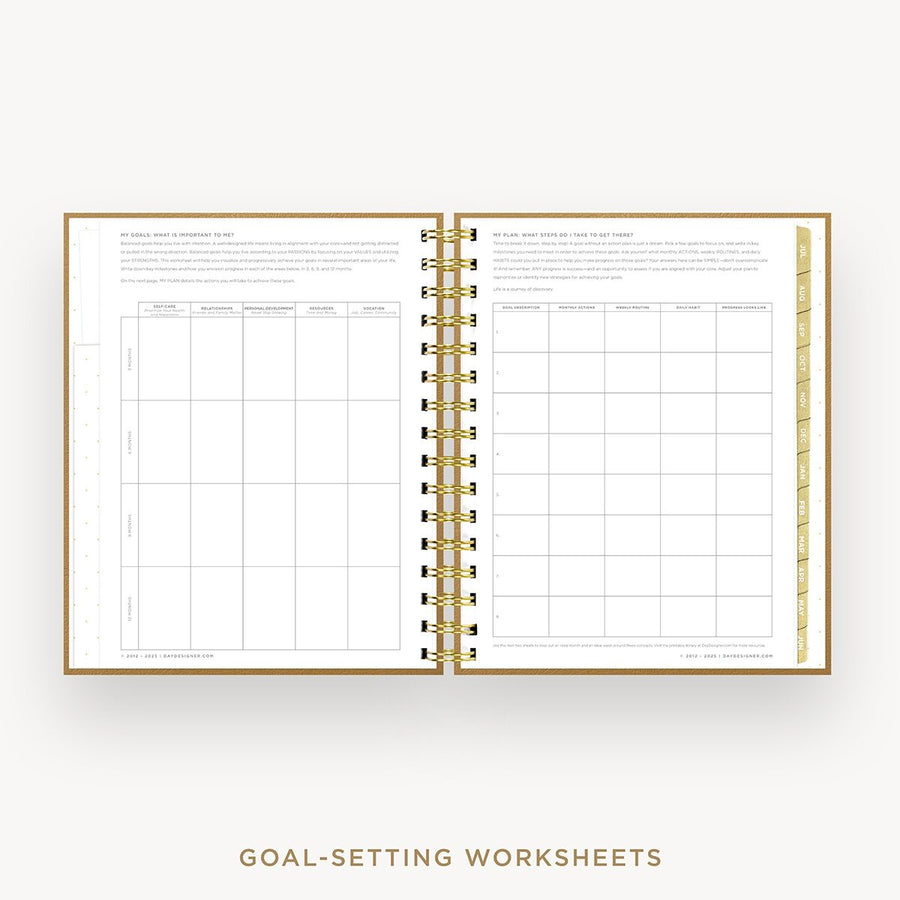 Day Designer 2026-27 mini weekly planner: Caramel Latte cover with goals worksheet