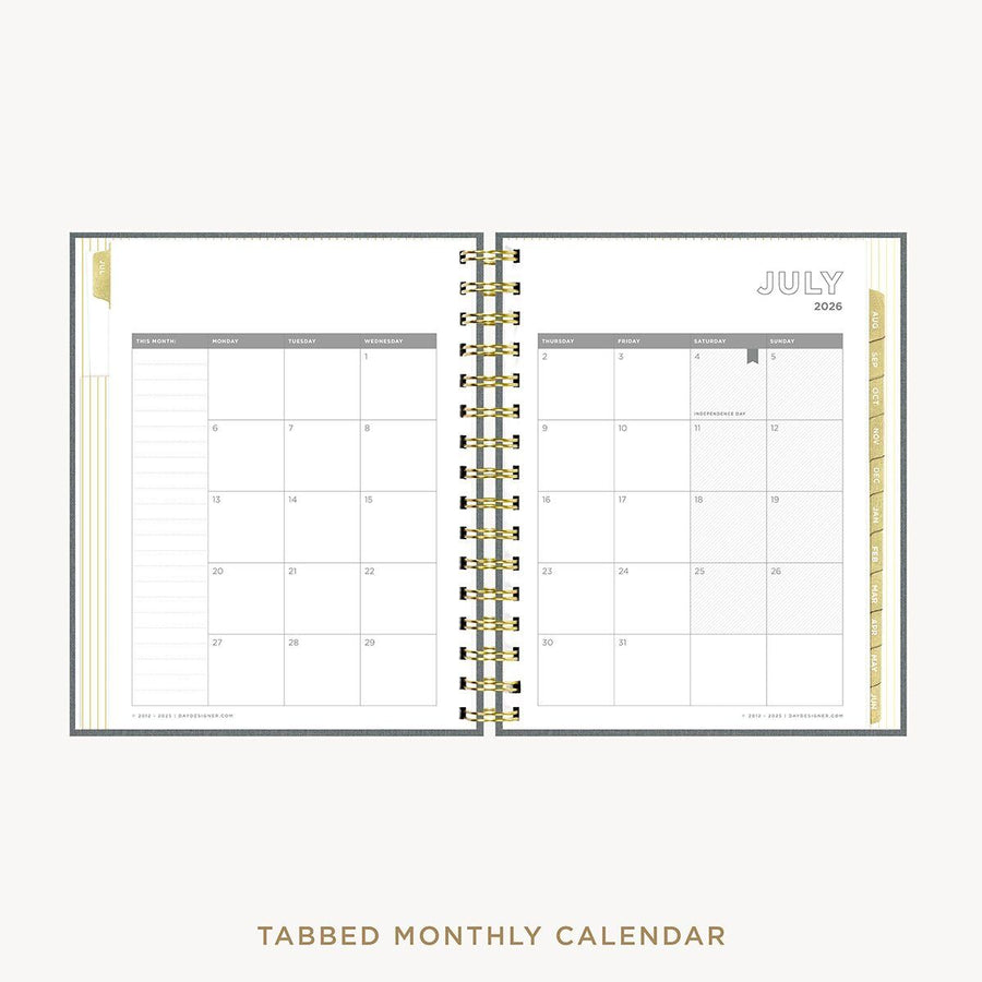 Day Designer 2026-27 mini daily planner: Charcoal Bookcloth cover with monthly calendar