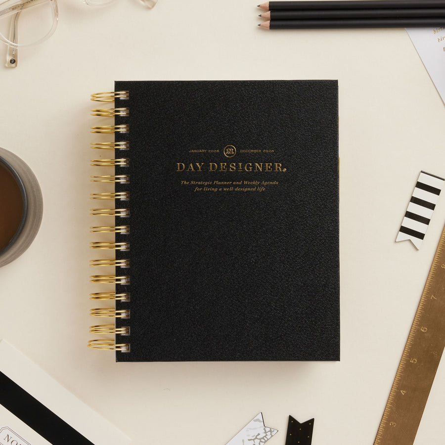 Day Designer 2026 mini weekly planner: classic black pebble texture beautiful cover agenda book