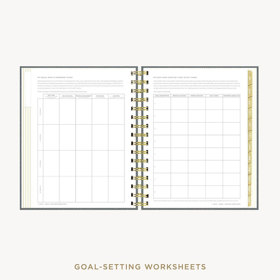 Day Designer 2026-27 mini daily planner: Charcoal Bookcloth cover with goals worksheet