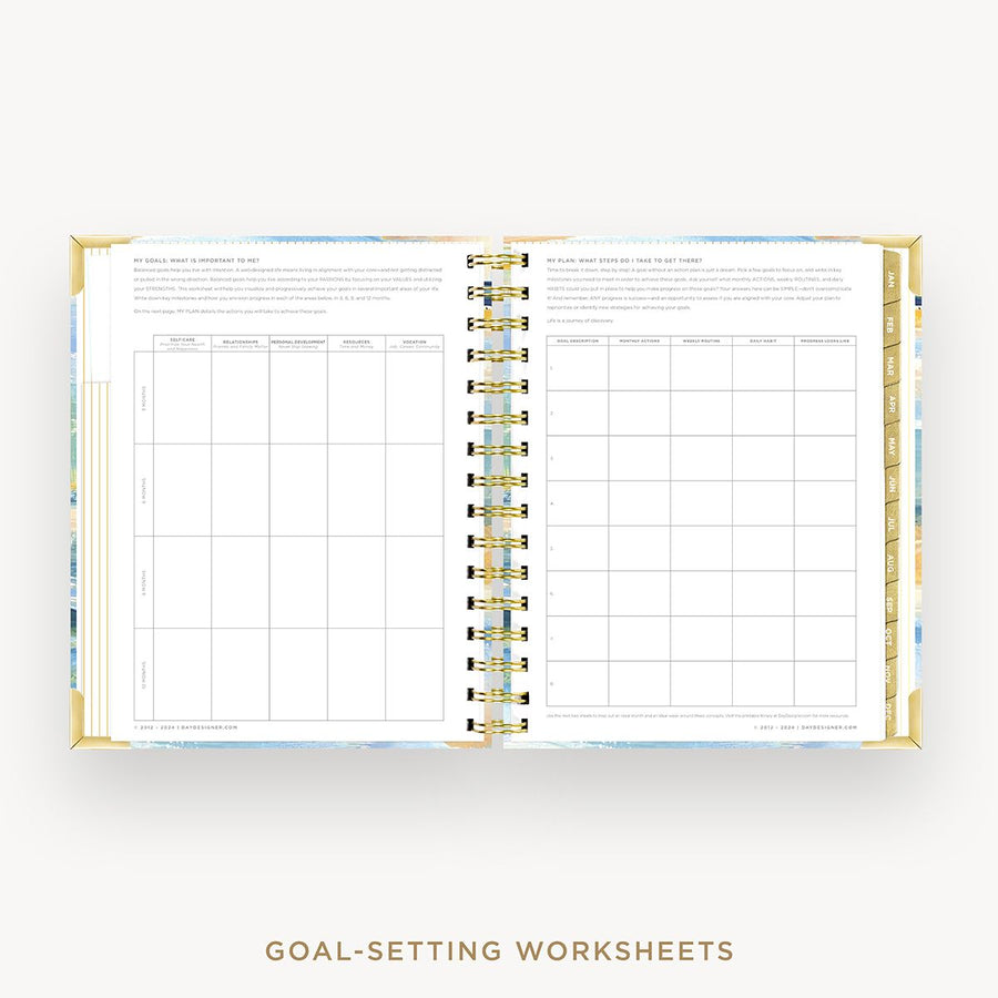 Day Designer 2026 mini weekly planner: sea and sky cover with goals worksheet