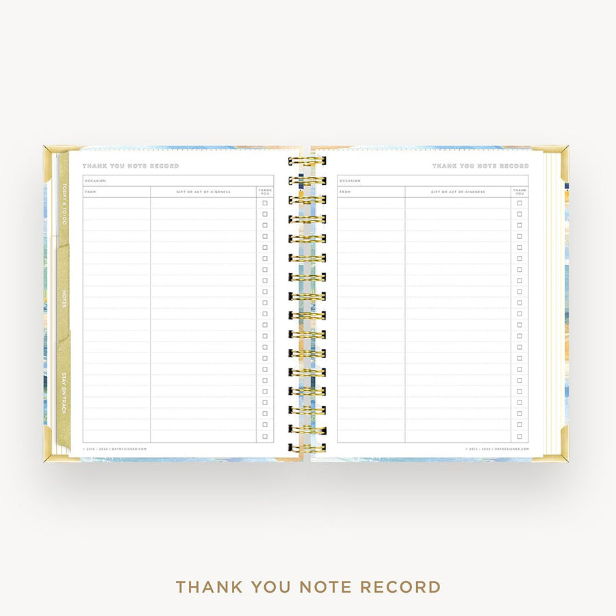 Day Designer 2026 mini weekly planner:  sea and sky cover with thank you notes page
