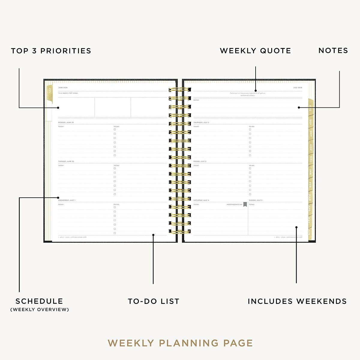 2026-27 Weekly Planner: Classic Black Pebble Texture