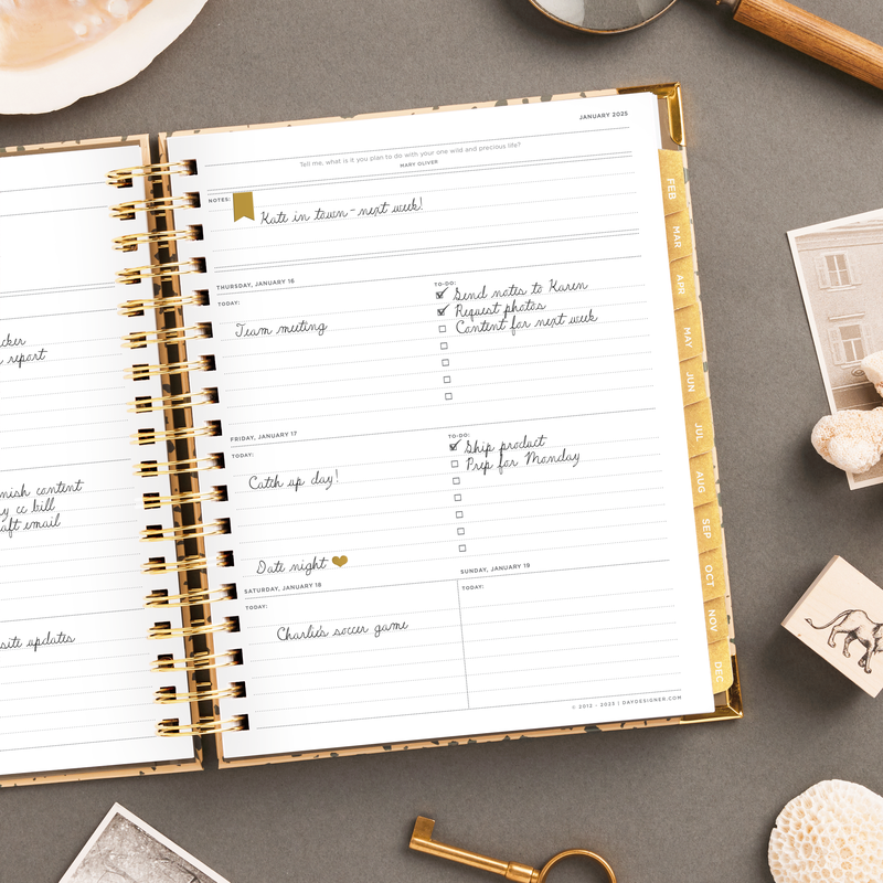 Day Designer 2025 weekly planner: Savannah opened with writing on it