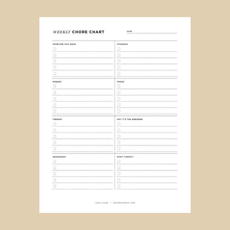 weekly chore chart printable on a tan background