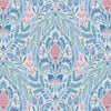 Decorative pattern with pink and blue flowers on a light blue background