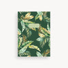 slim mini notebook with green palm pattern and gold title accent