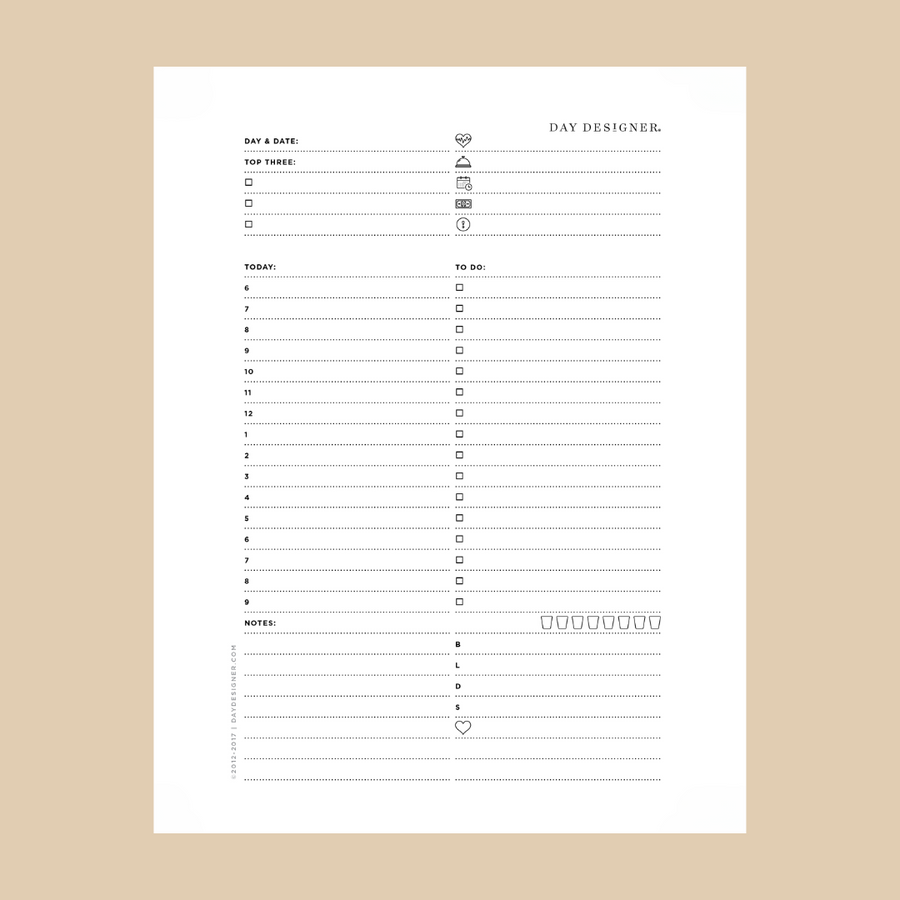 a5 planning page printable, today and to-do columns on a tan background